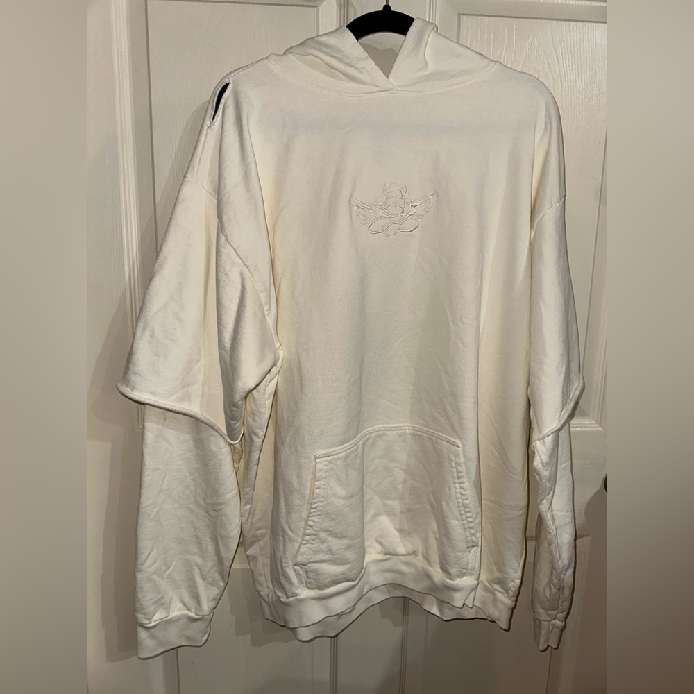 Boys Lie Cream off White Oversized Hoodie Embroidered Logo New flawed OS XL